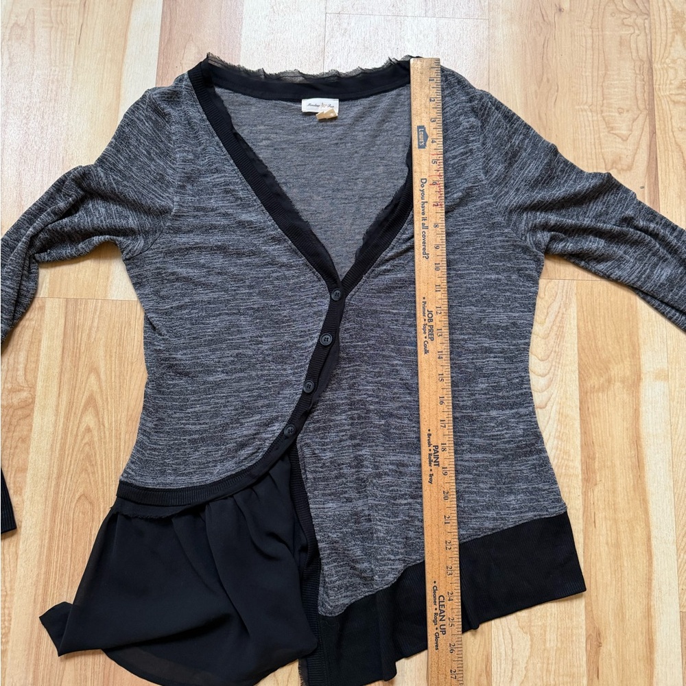 Meadow Rue Gray & Black blouse with sheer accents and buttons.  Medium